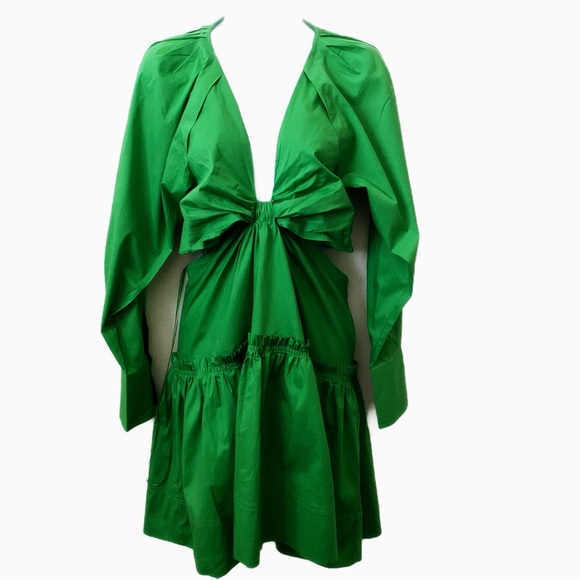 Jason Wu Pretty Green Cutout Waist Long Sleeve Short Dress, Size M - Picture 2 of 9